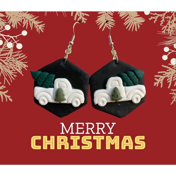 Handmade Christmas Tree Farm Pick-up Earrings - Polymer Clay - Picture 2 of 5